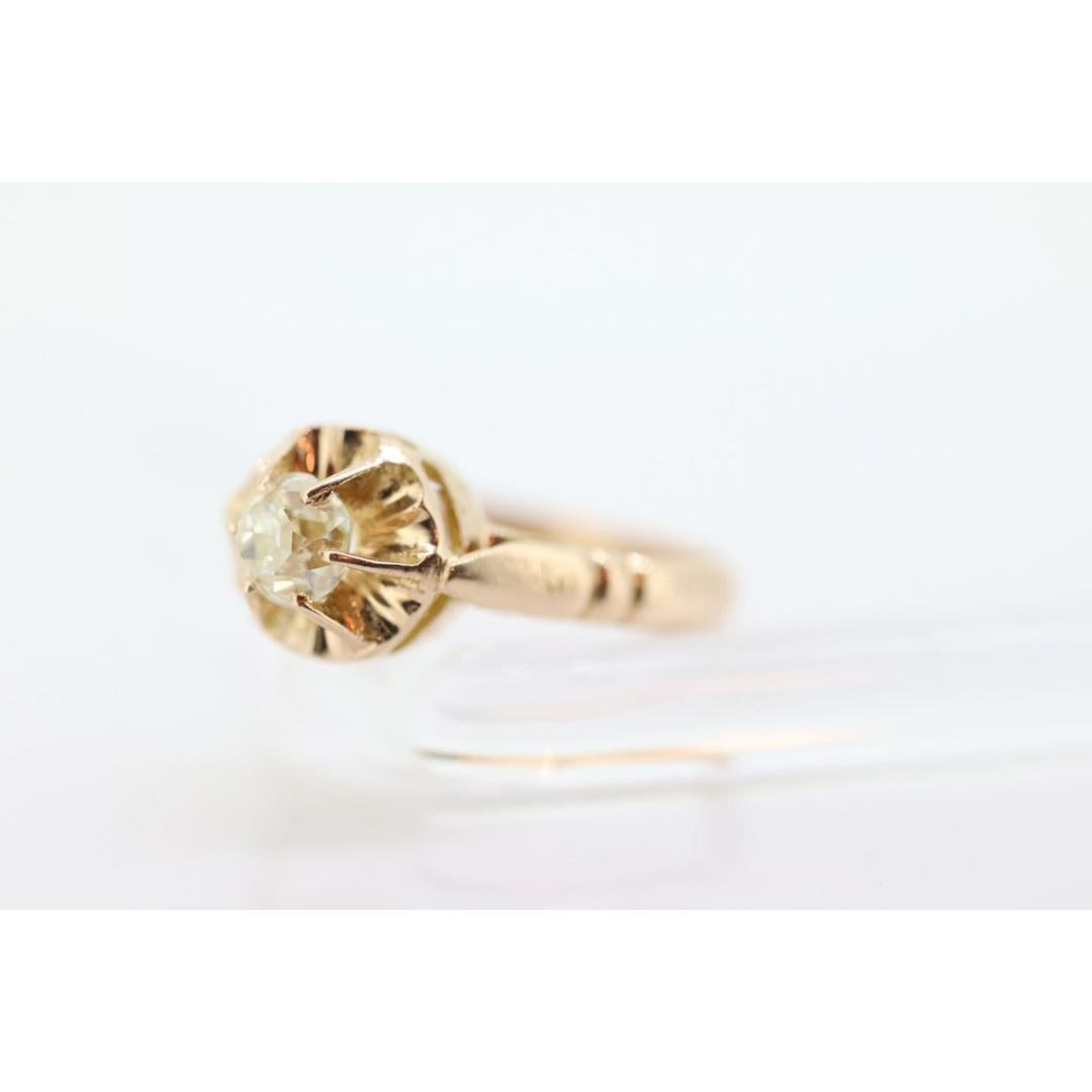 Victorian 18k Rose Gold Diamond Solitaire. 0.36ct Old Mine Cushion Cut Buttercup For Sale 3