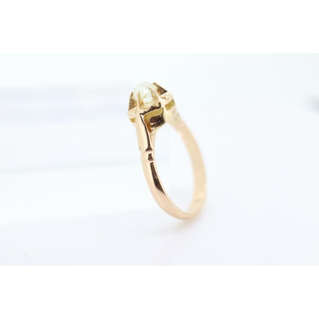 Victorian 18k Rose Gold Diamond Solitaire. 0.36ct Old Mine Cushion Cut Buttercup For Sale 4