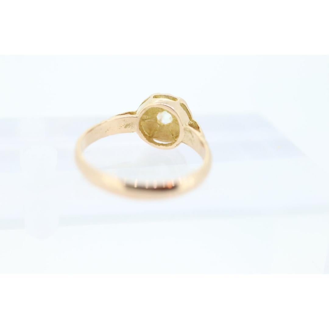 Victorian 18k Rose Gold Diamond Solitaire. 0.36ct Old Mine Cushion Cut Buttercup For Sale 5