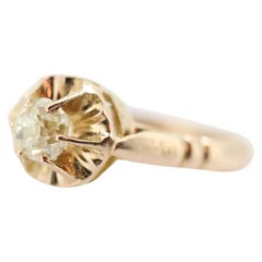 Victorian 18k Rose Gold Diamond Solitaire. 0.36ct Old Mine Cushion Cut Buttercup