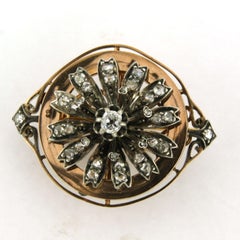 Victorian 18k Rose Gold & Silver Brooch with 0.60ct Diamonds, c. 1880