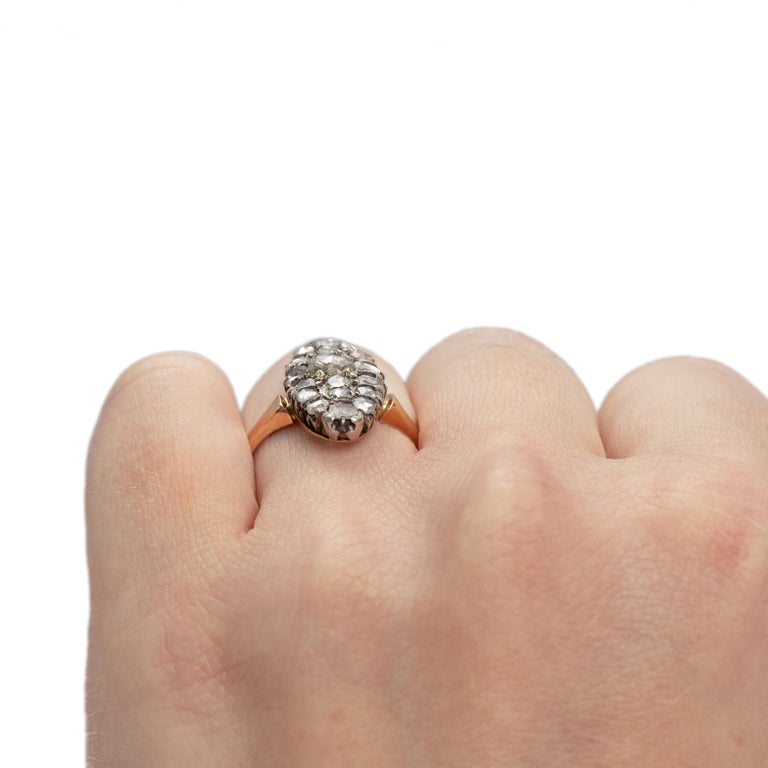 Rose Rim Style Shield Victorian 18K Rose Gold Two Tone Pave Rose Cut Diamond Navette Style ...
