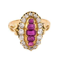 Victorian 18k Ruby and Diamond Navette Ring