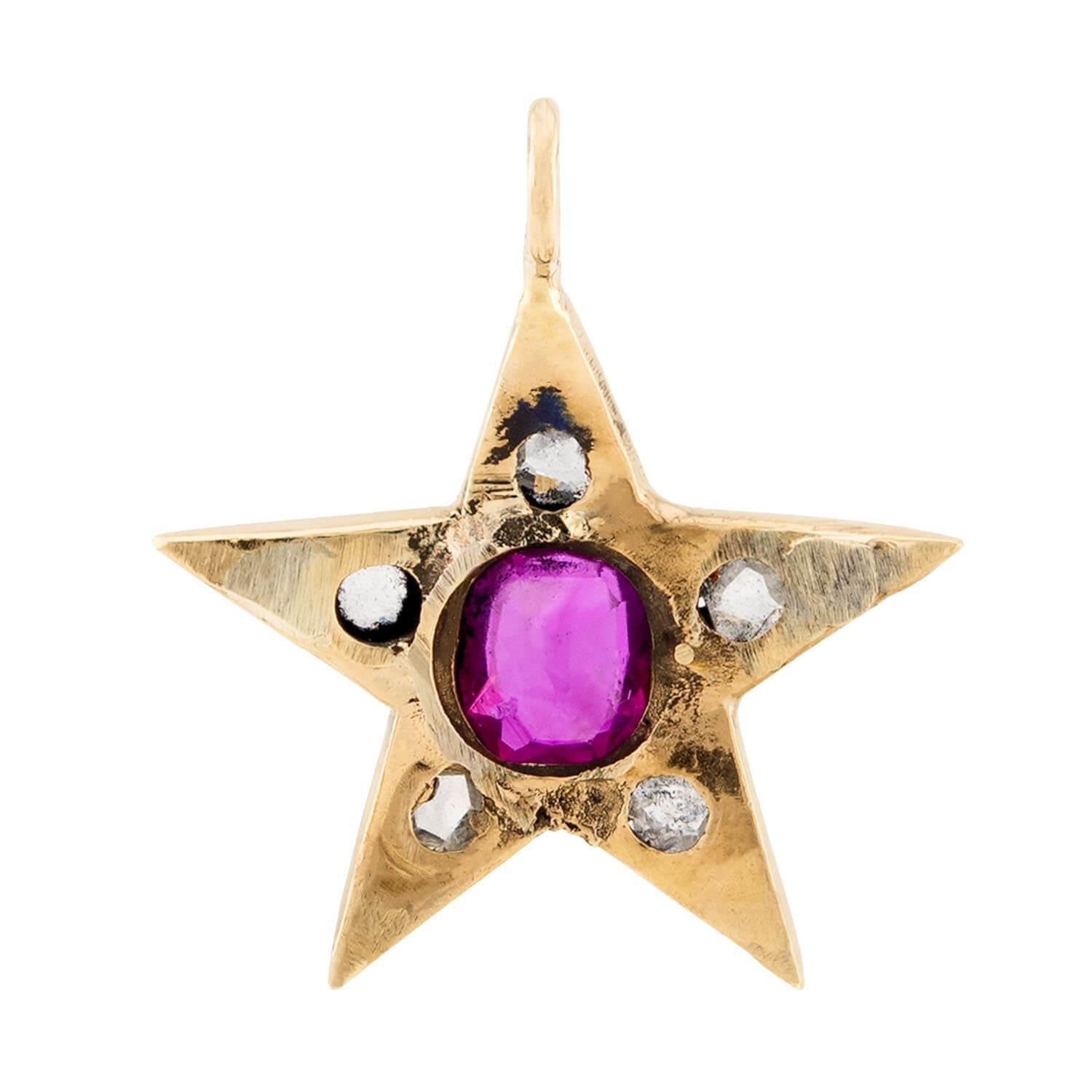 Colgante/dije victoriano de estrella de rubí y diamantes de 18 quilates Victoriano en venta