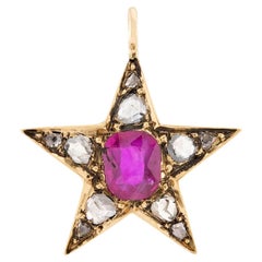 Antique Victorian 18k Ruby and Diamond Star Pendant/Charm