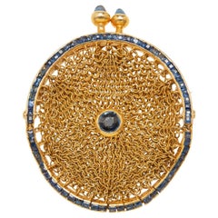 Antique Victorian 18k Sapphire Chatelaine Mesh Purse Pin or Pendant