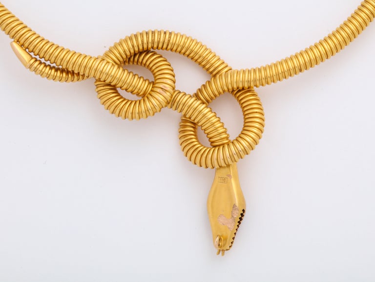 Victorian 18K Snake Necklace with Emerald Head and Eyes For Sale at 1stDibs