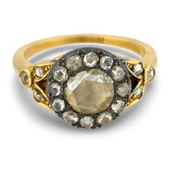 Victorian 18k/Sterling Silver Diamond Halo Ring .65ct