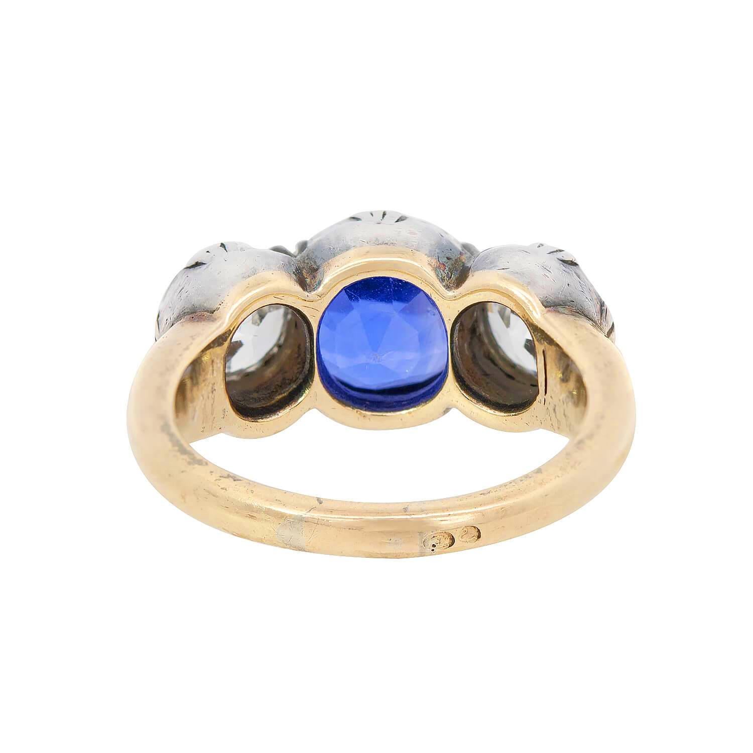 Taglio cuscino antico Anello vittoriano con zaffiro e diamante di Ceylon senza calore, in argento 18k/Sterling, GIA in vendita