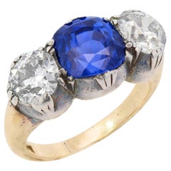 Victorian 18k/Sterling Silver GIA No Heat Ceylon Sapphire & Diamond Ring