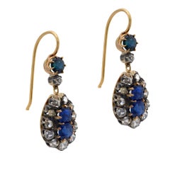Victorian 18k/Sterling Silver Sapphire and Diamond Earrings