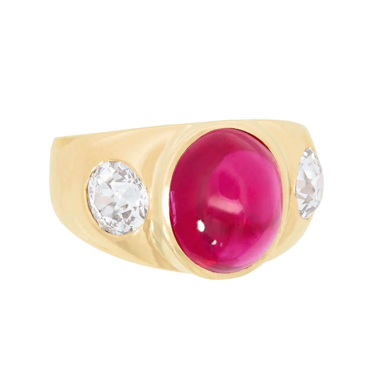 Anillo Victoriano a Ras de Rubí Sintético y Diamante de 18k en Bueno estado para la venta en Narberth, PA