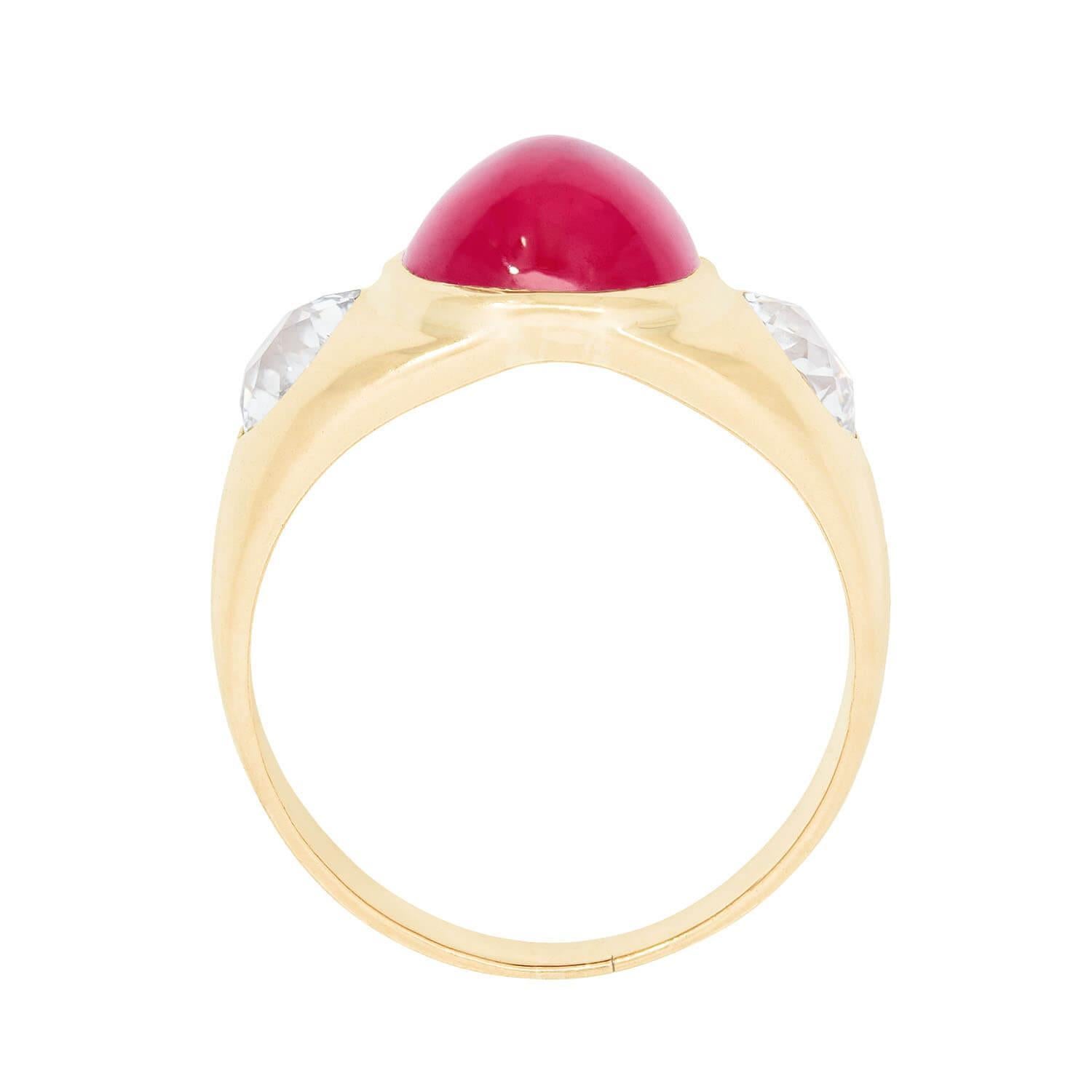 Femenino o masculino Anillo Victoriano a Ras de Rubí Sintético y Diamante de 18k en venta