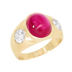 Anello vittoriano 18k con rubino sintetico e diamanti a incasso
