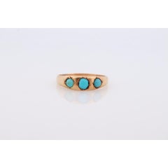 Victorian 18k Turquoise Cabochon stone Ring. 18k UK England Turquoise bezel set