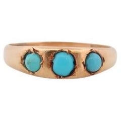 Anello vittoriano con pietra cabochon in turchese 18k. 18k UK Inghilterra Turchese con castone incastonato
