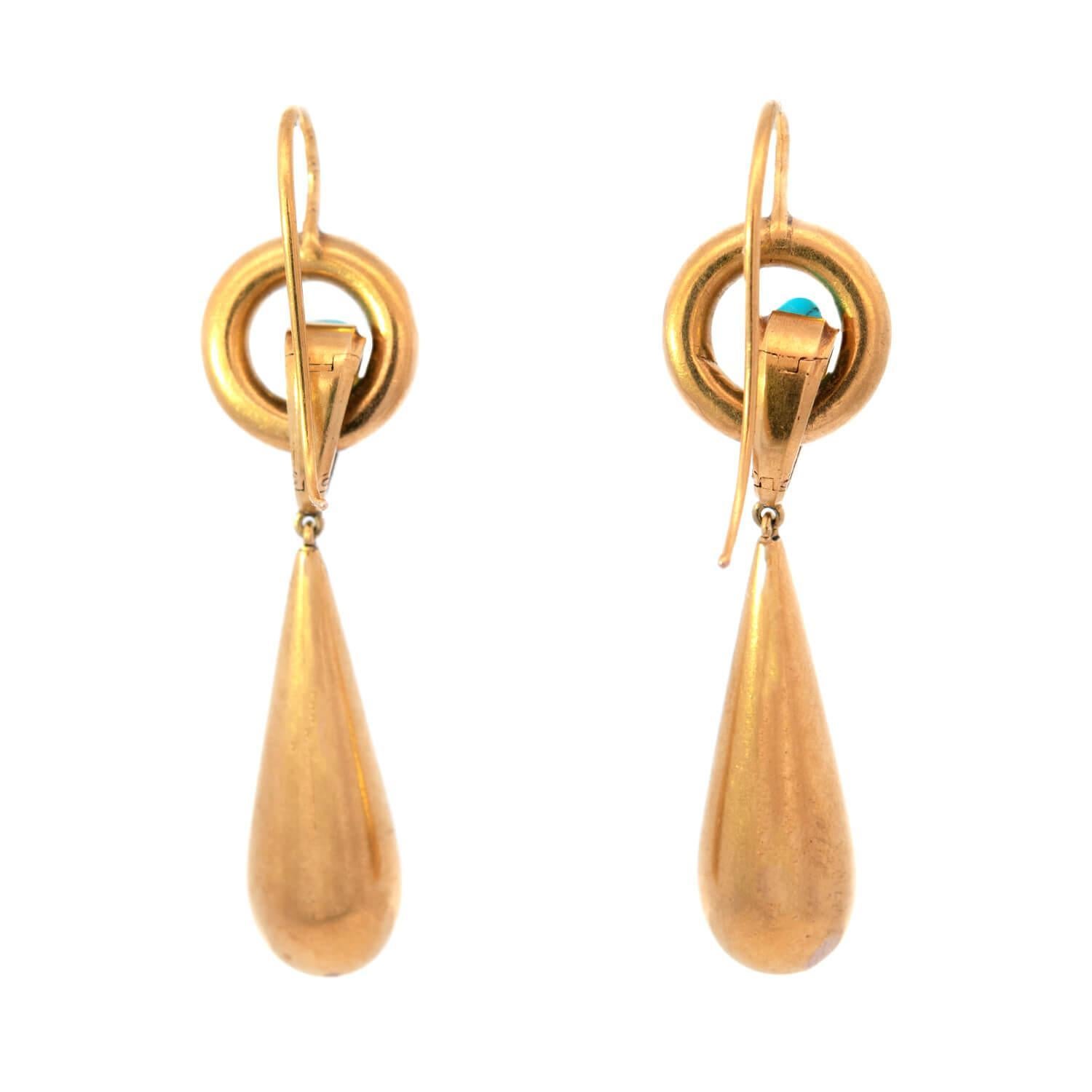 Victorien Victorian 18k Turquoise Drop Earrings en vente