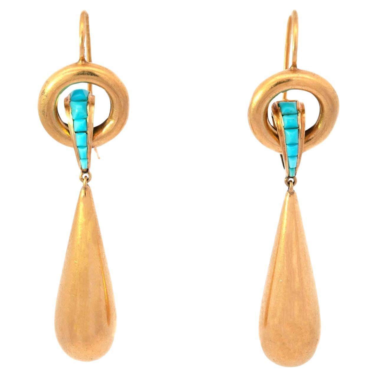 Victorian 18k Turquoise Drop Earrings