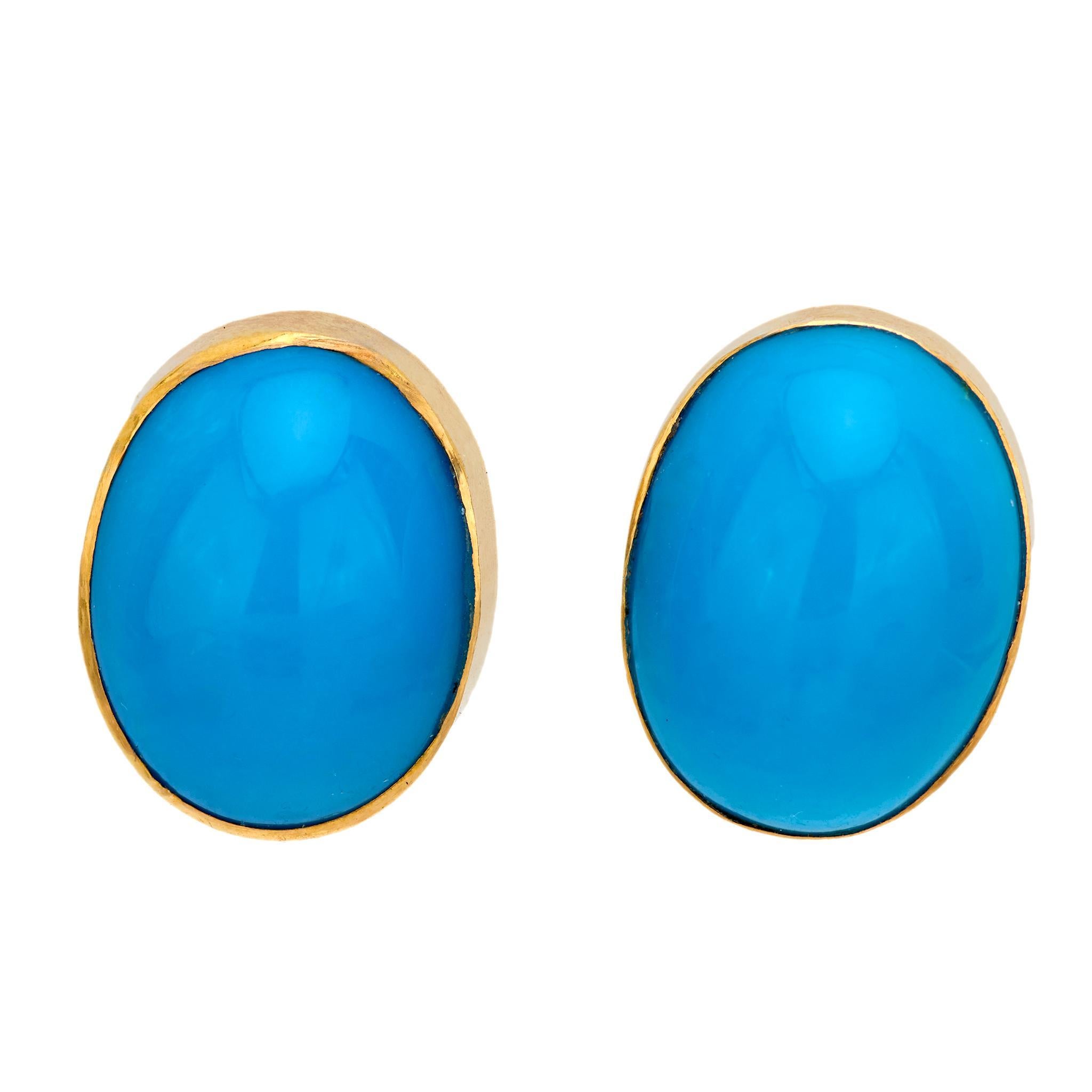 Cabochon Orecchini vittoriani di turchese in 18k in vendita
