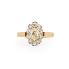 Victorian 18K Two Tone Fancy Yellow GIA Certified Diamond Halo Fashion Ring