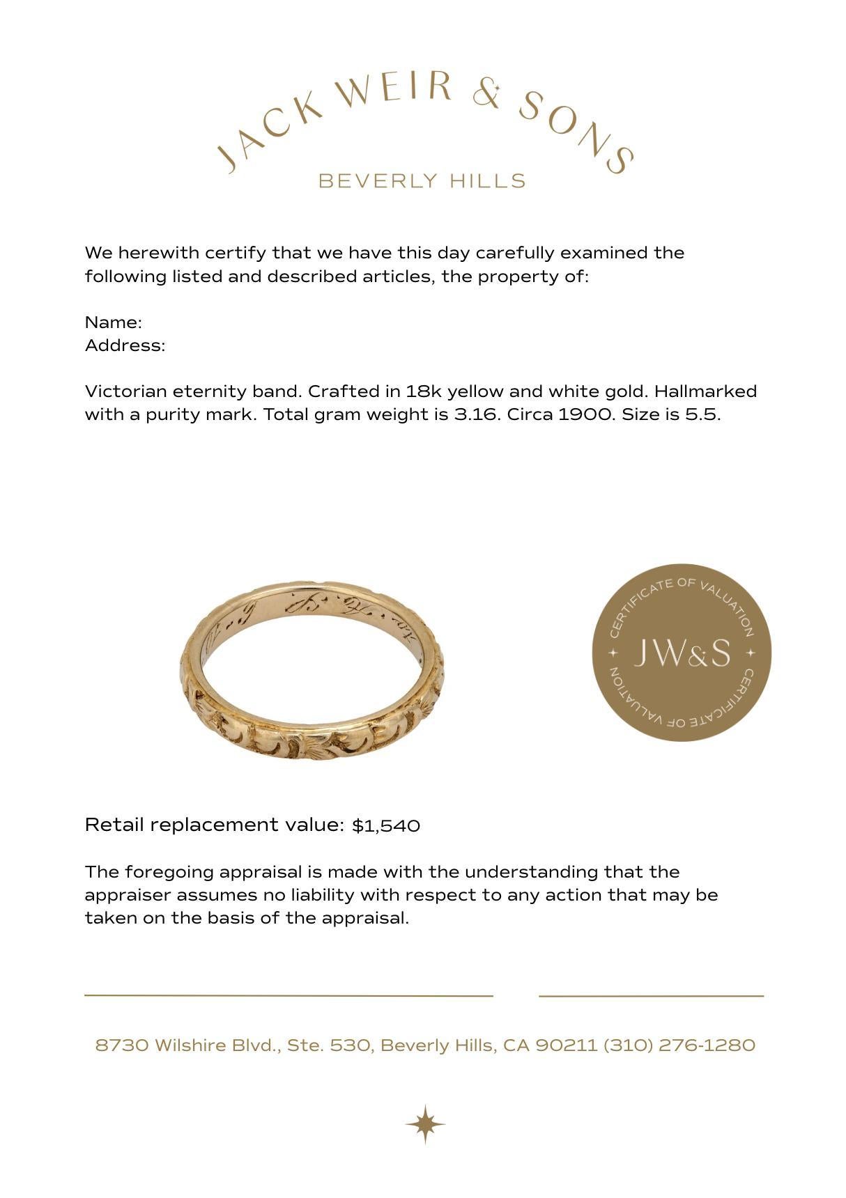 Anillo de eternidad victoriano de oro amarillo y blanco de 18 quilates en Bueno estado para la venta en Beverly Hills, CA