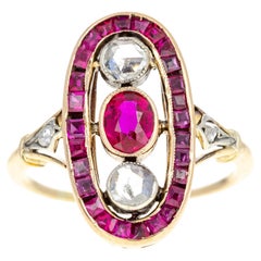 Victorian 18K Yellow Gold 0.30 Carat Ruby Rose Cut Diamond Ring