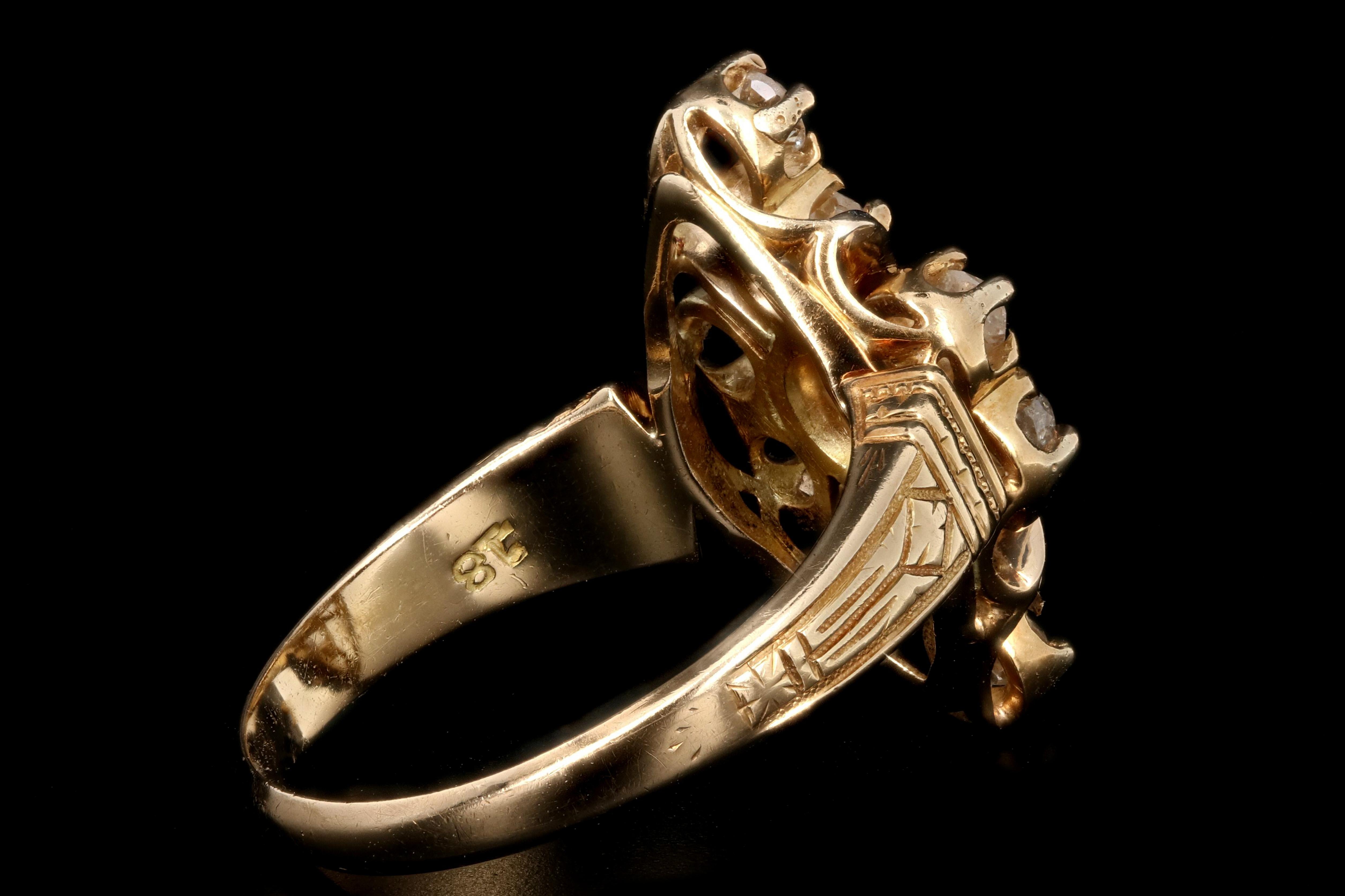Women's Victorian 18 Karat Yellow Gold 1 Carat Old Mine Cut Diamond Ring