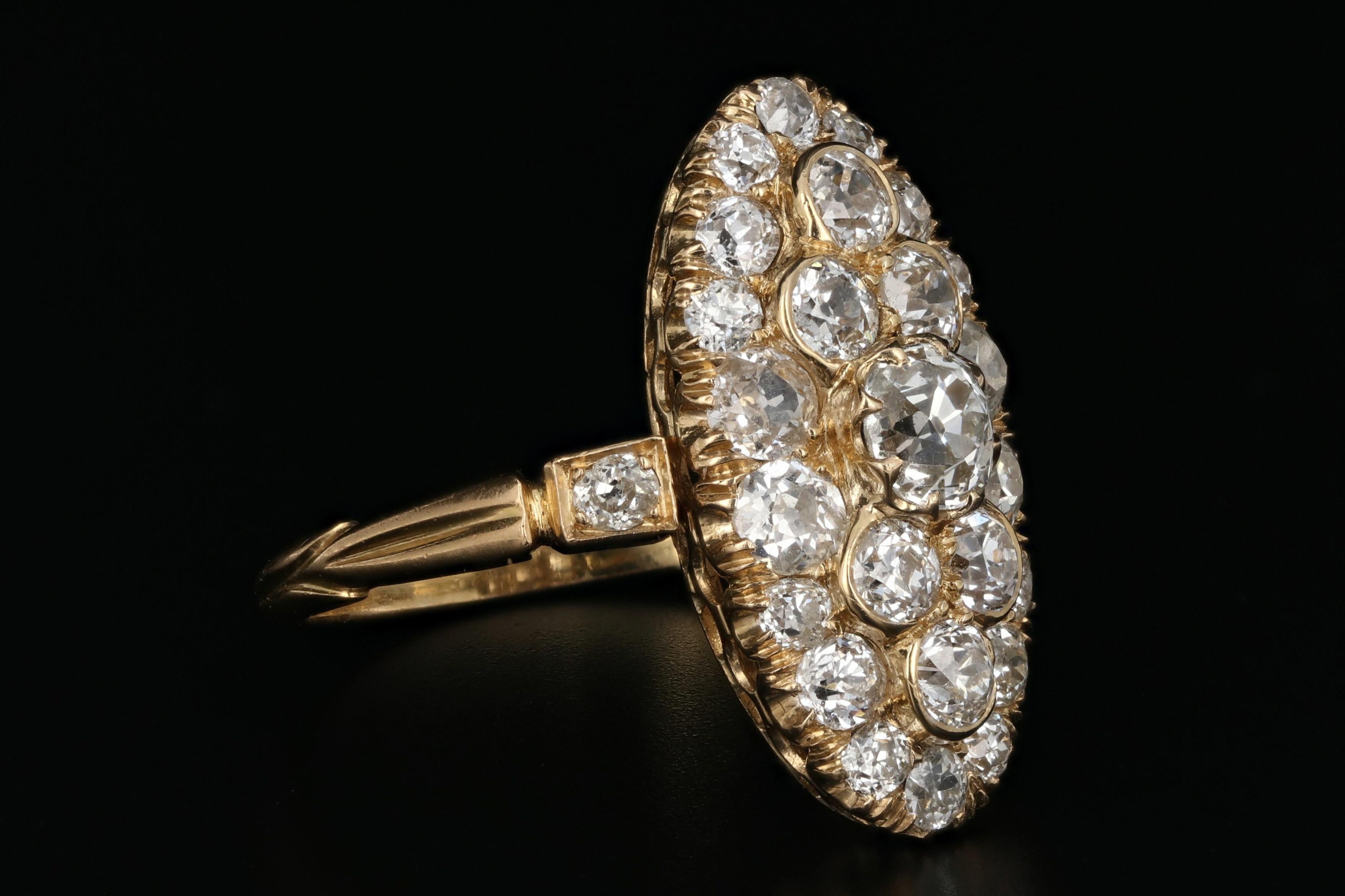 Victorian 18 Karat Yellow Gold 2.33 Carat Diamond Navette Ring In Good Condition In Cape May, NJ