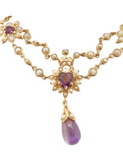 Victorian 18k Yellow Gold Amethyst Seed Pearl Bracelet