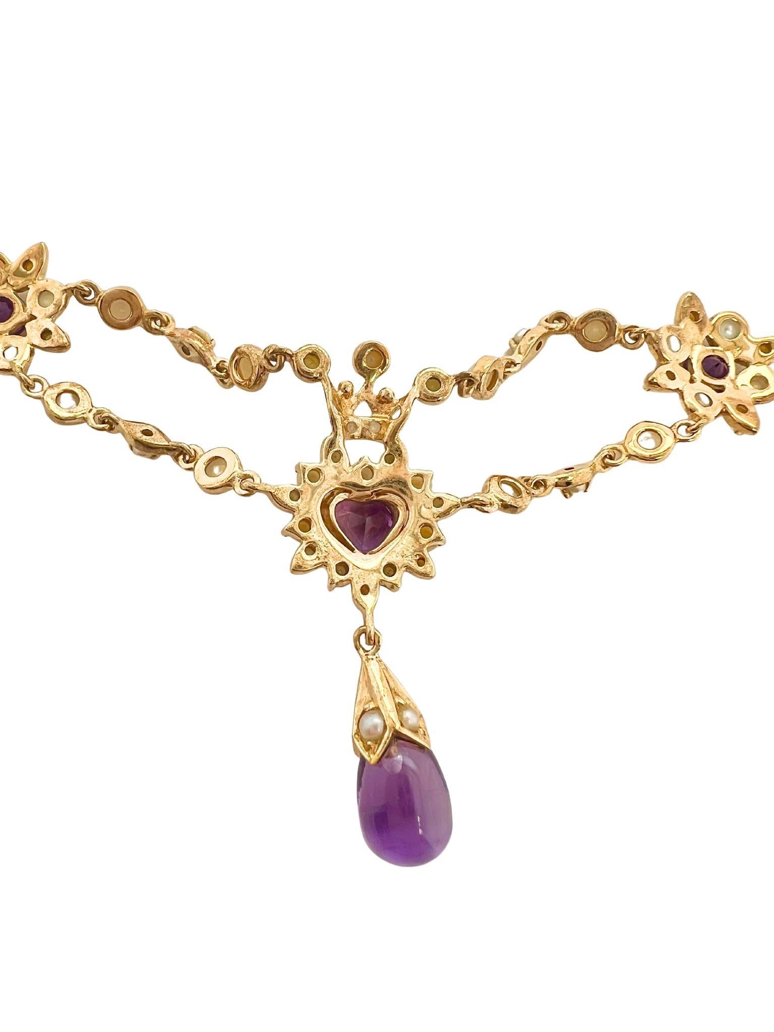 Victorien Bracelet victorien en or jaune 18k avec améthyste et perles de rocaille en vente