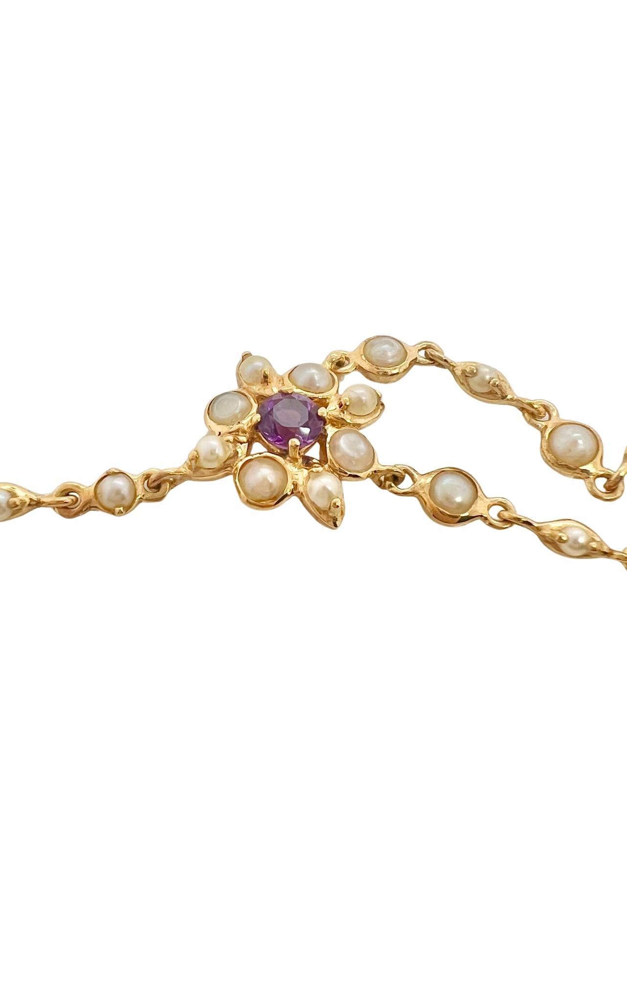 Taille mixte Bracelet victorien en or jaune 18k avec améthyste et perles de rocaille en vente