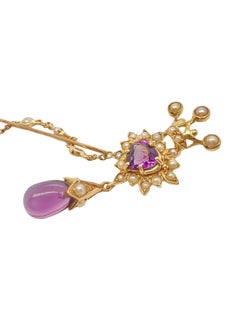 Victorian 18k Yellow Gold Amethyst Seed Pearl Brooch