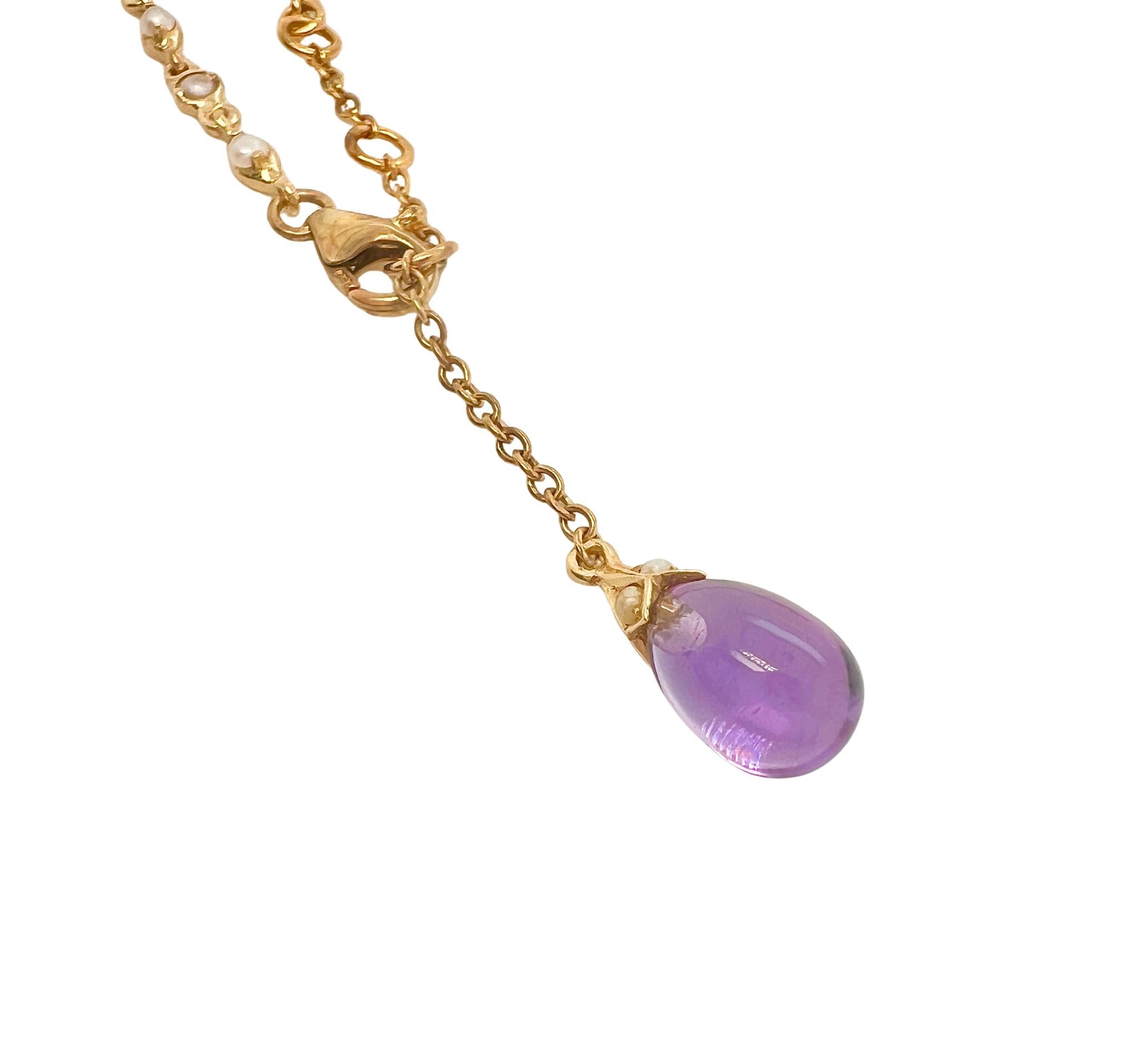 Collier victorien en or jaune 18k avec améthyste et perles de rocaille en vente 1