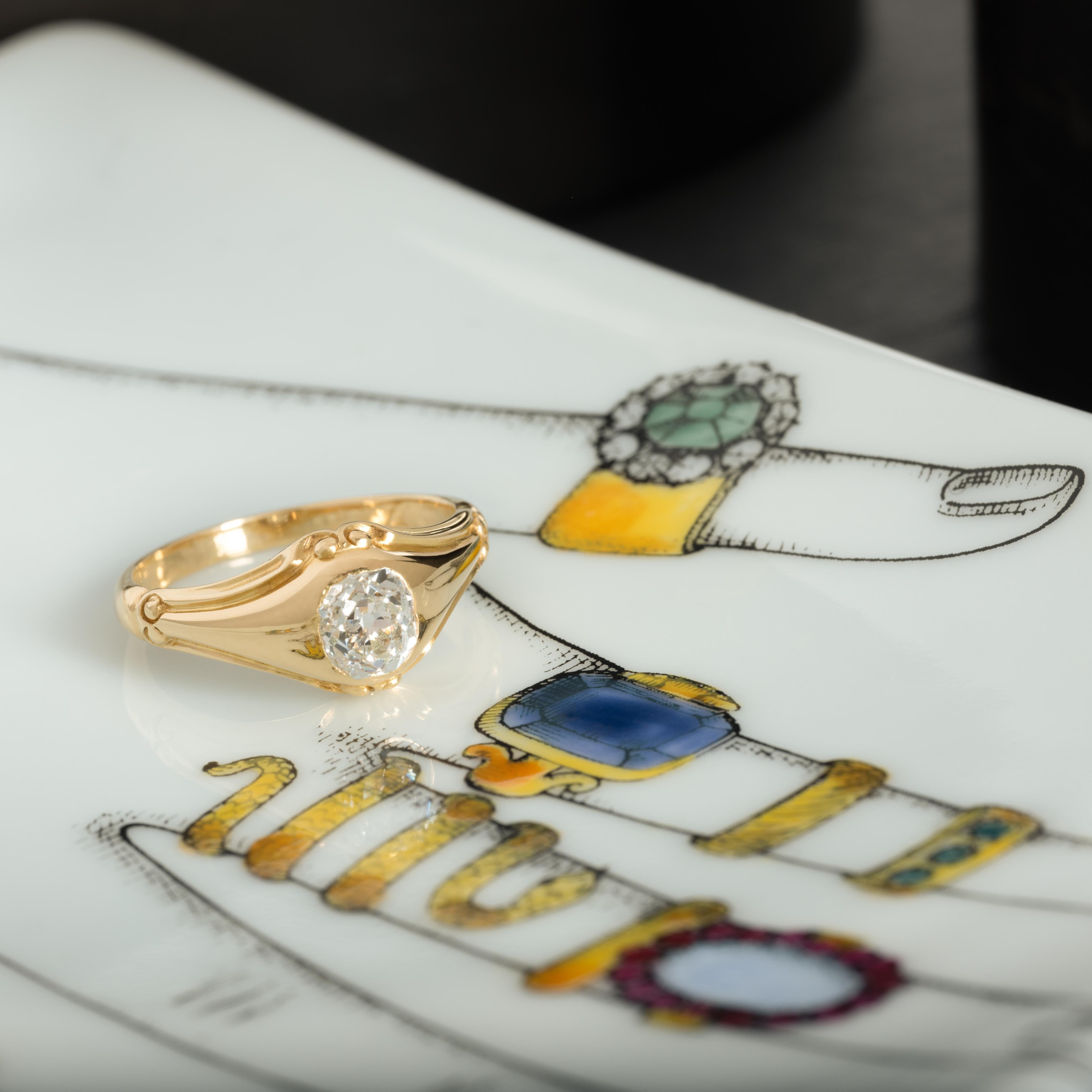Victorien tardif Bague gitane victorienne en or jaune 18 carats et diamants taille vieille mine de 1,10 carat en vente
