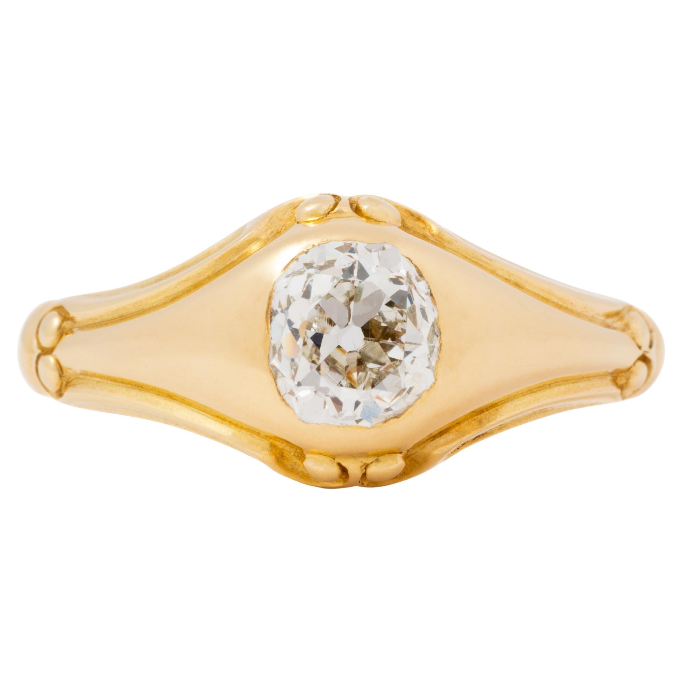 Anillo gitano victoriano de oro amarillo de 18 quilates y diamantes talla mina antigua de 1,10 quilates