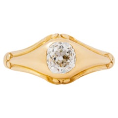Victorian 18k Yellow Gold and 1.10 Carat Old Mine Cut Diamond Gypsy Ring