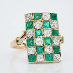 Victorian 18K Gold and 1.8 Carat Diamond and 2.0 Carat Checkerboard Plaque Ring