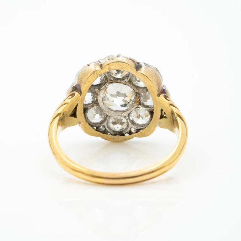 Victorian 18K Yellow Gold and 2.0 Old European Cut Diamond Cluster Ring C.1880S In Good Condition In New York, NY