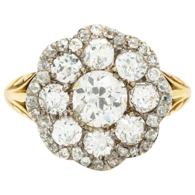 Victorian 18K Yellow Gold and 2.0 Old European Cut Diamond Cluster Ring ...