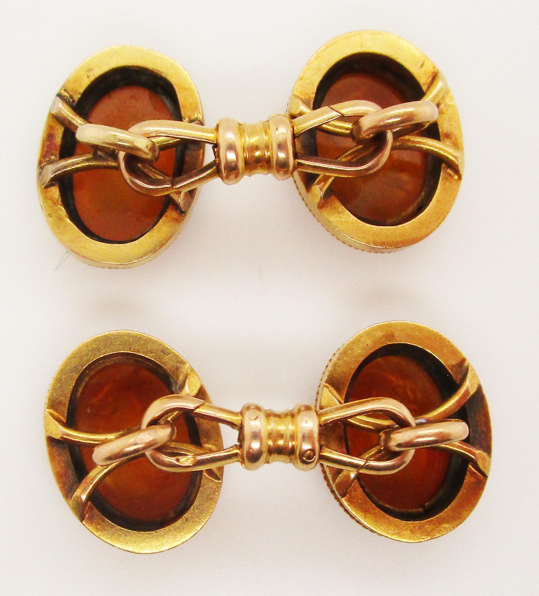 Victorian 18 Karat Yellow Gold and Carved Citrine Cufflinks 3