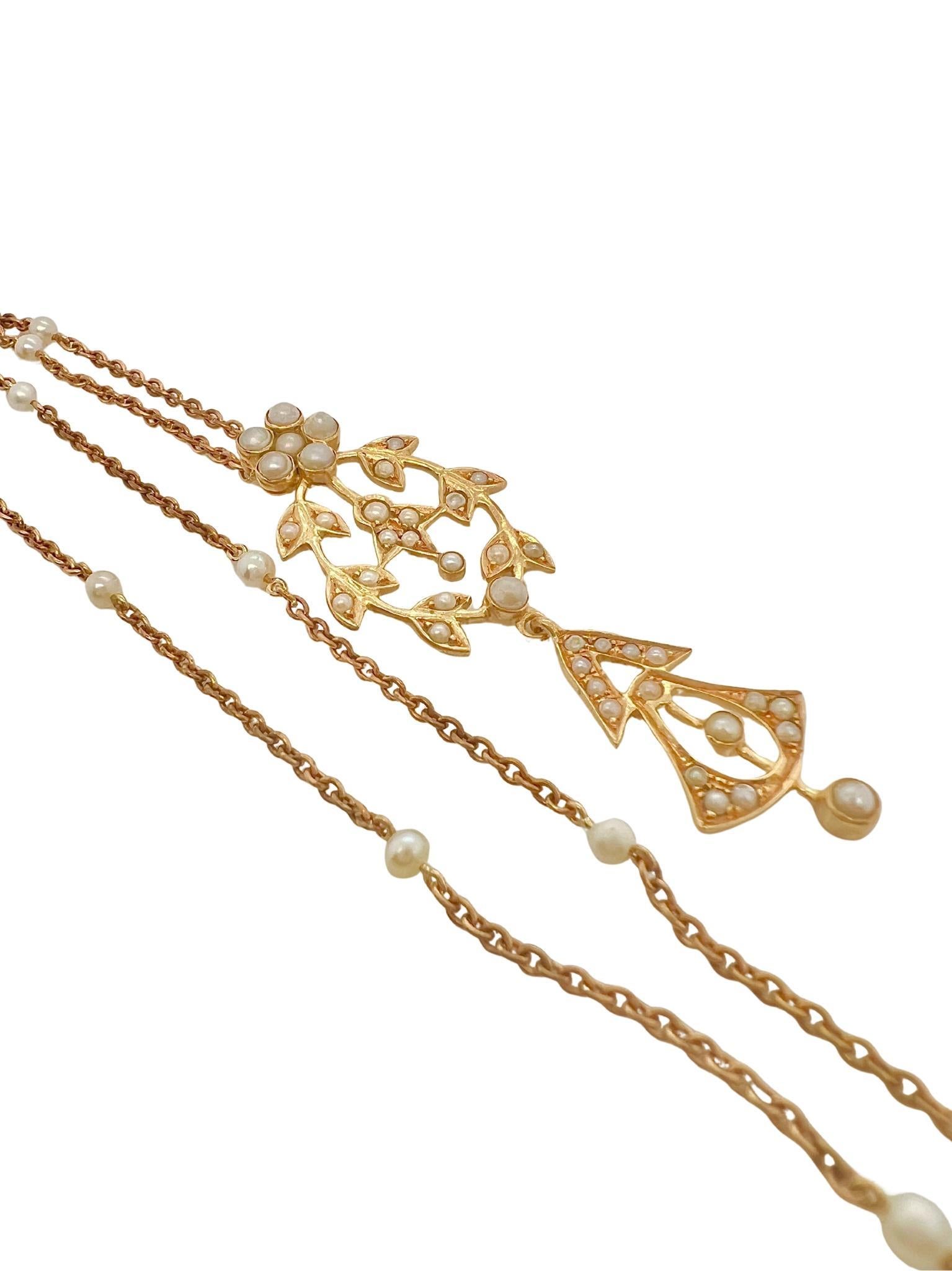 Victorien Collier victorien en or jaune 18K et perles de rocaille en vente