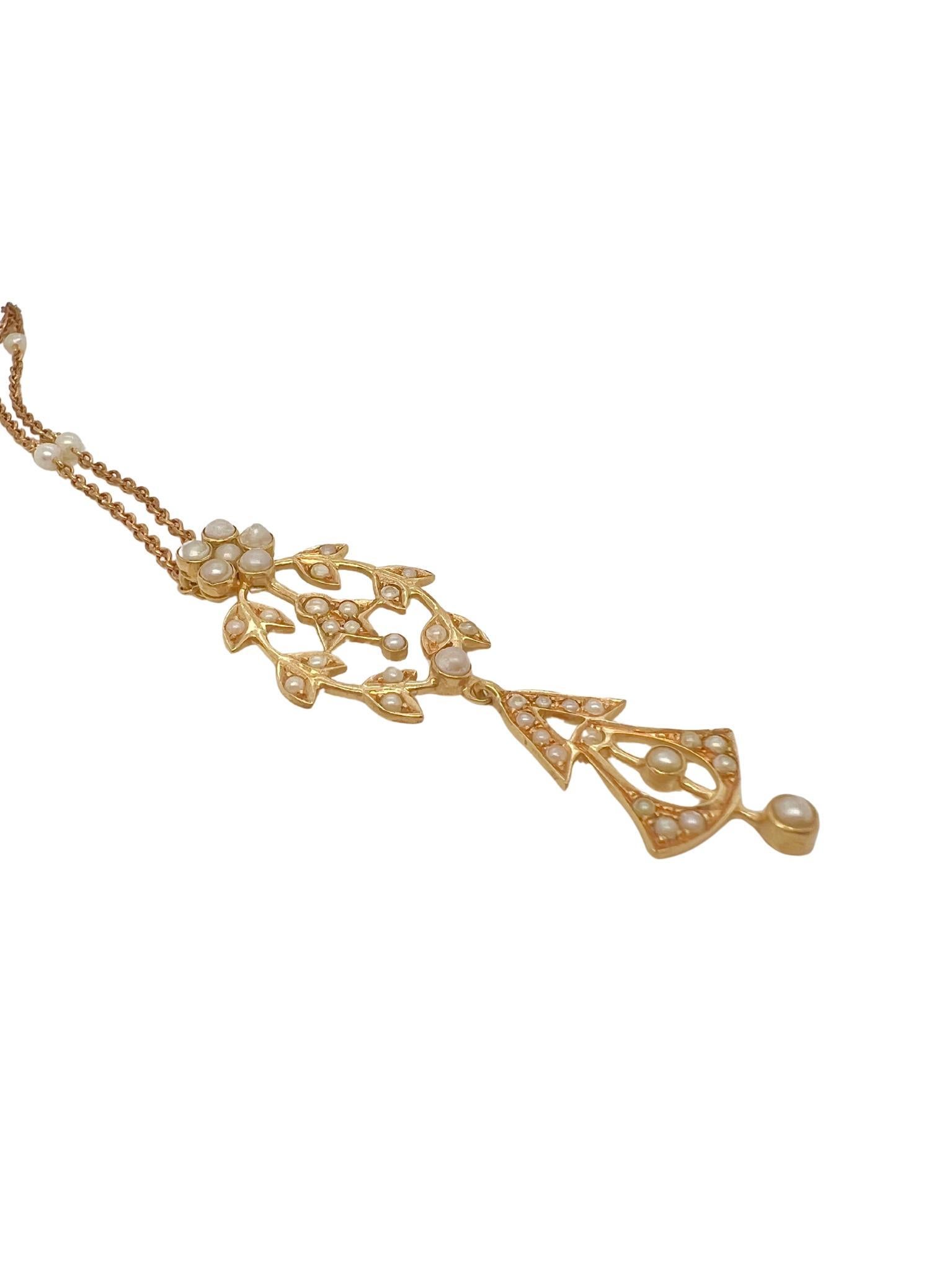 Perle Collier victorien en or jaune 18K et perles de rocaille en vente