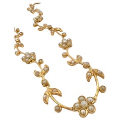Collier de fleurs victorien en or jaune 18k et perles de rocaille