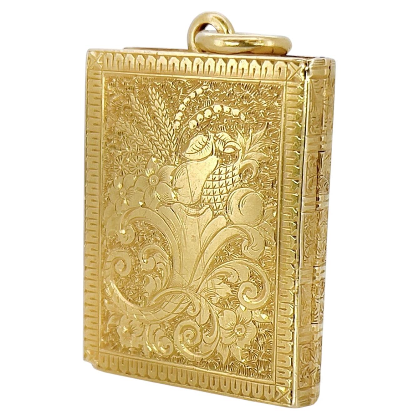 Victorian 18K Yellow Gold Book Locket, Circa 1880s, Antique Pendant