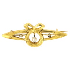 Victorian 18k yellow gold brooch with pearls – 1.6 grams