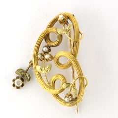 Victorian 18k yellow gold brooch with stone pearls – 2.1 grams