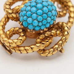 Victorian Antique 18K Yellow Gold Turquoise Brooch circa 1850s
