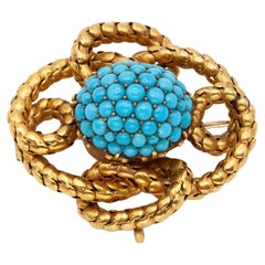 Broche victoriano de oro amarillo de 18 quilates con cabujón de turquesa