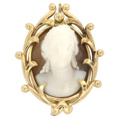 Victorian 18k Yellow Gold Cameo Brooch, 26g, Circa 1880, Lady's Head