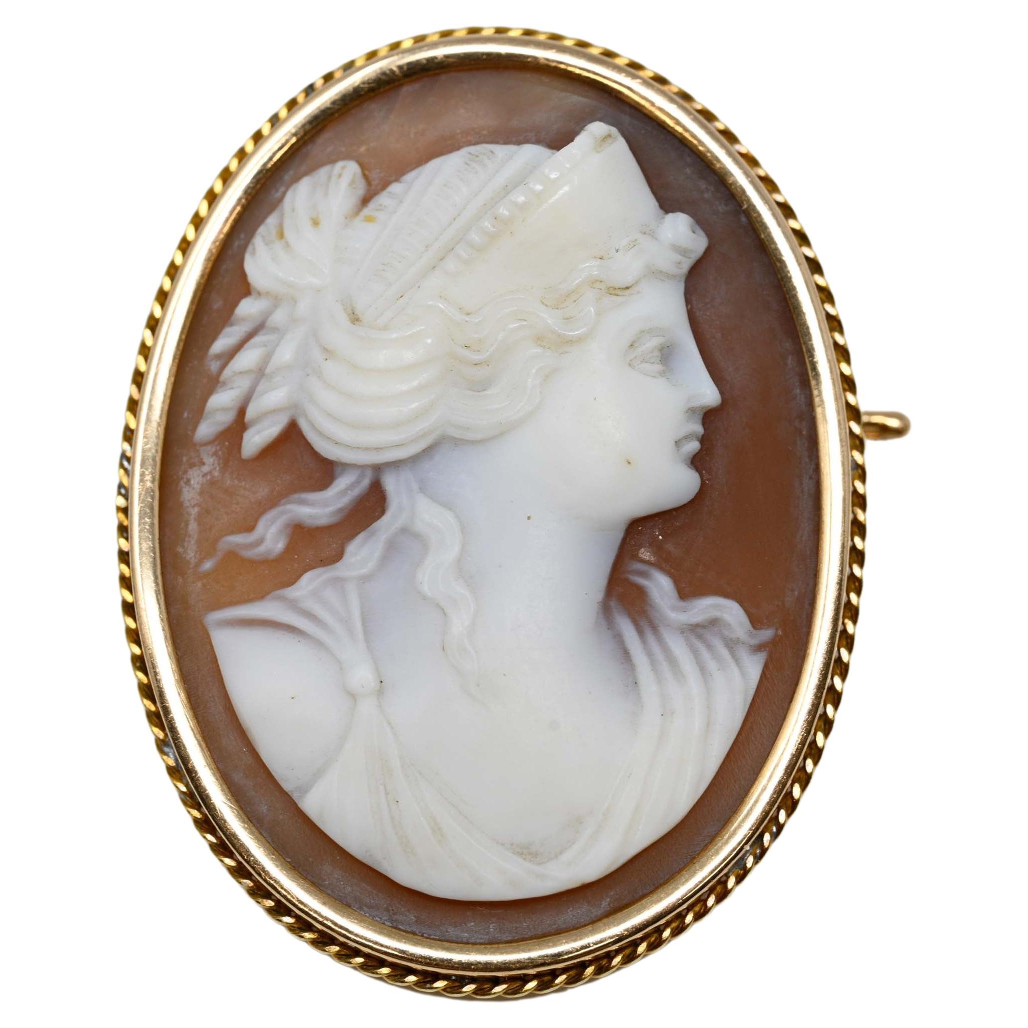 Victorian 18k Yellow Gold Cameo Carving Brooch For Sale